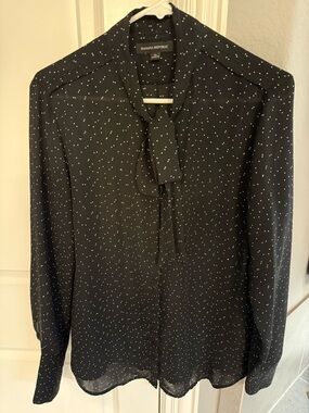 Banana Republic Black Sheer Dot Tie-Neck Blouse